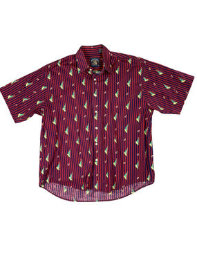 Mens L Salty Dog Shirt Nautical Sailboat Anchor Striped Button Up